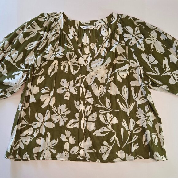 Sonoma Goods for Life Olive Green Floral Henley Top, 3XL, Balloon Sleeves - Picture 2 of 12